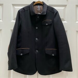 Gimo's Wool Cashmere Coat Elbow Patches Navy Luxury Designer Italian size 50